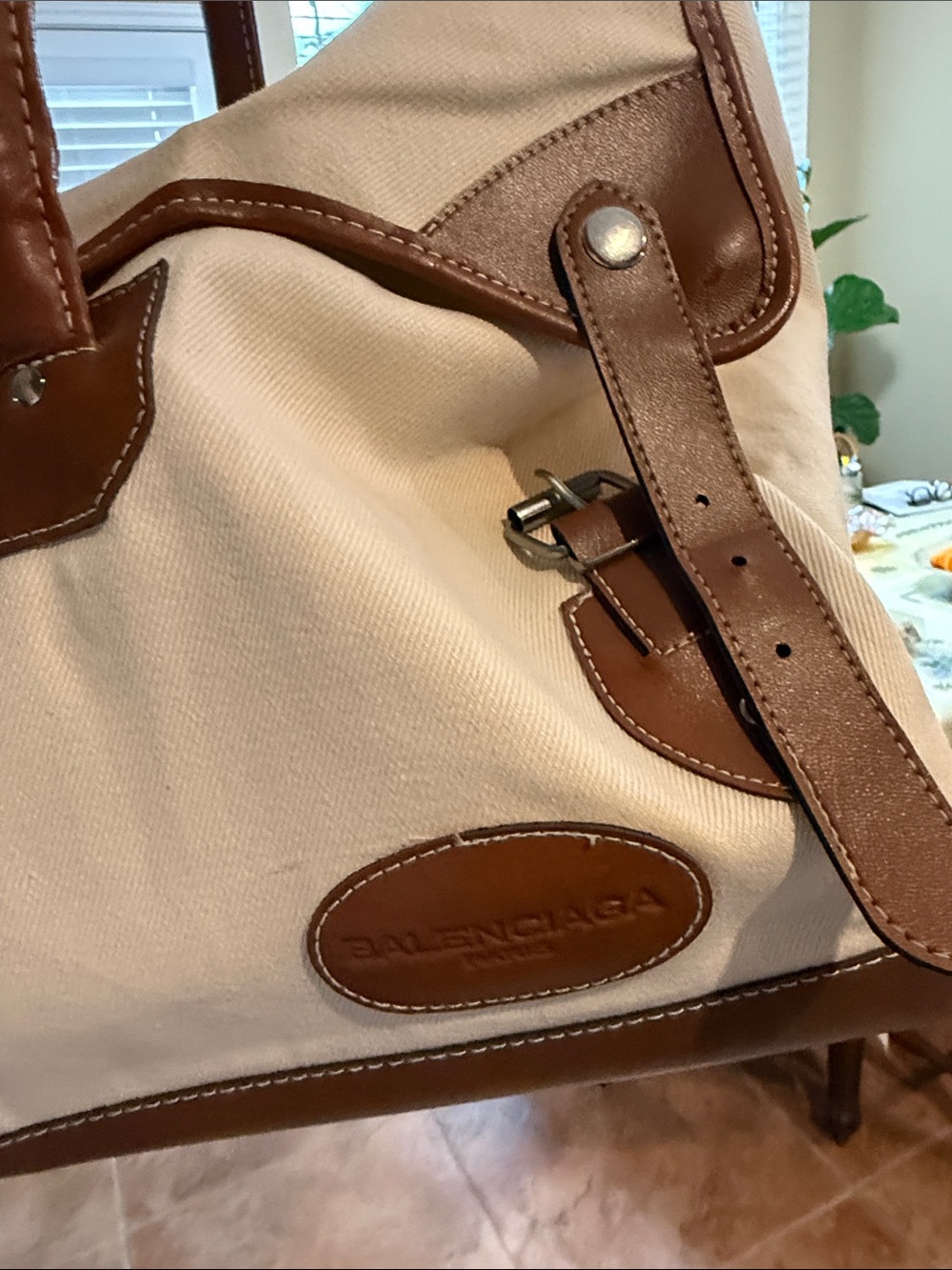Canvas and Brown Leather Trim Weekender Bag - Picture 5 of 9